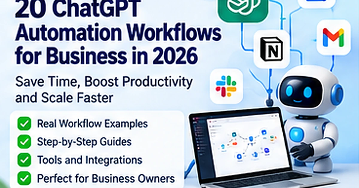20 ChatGPT automation workflows for business in 2026 across email, meetings, sales, support, research and operations.